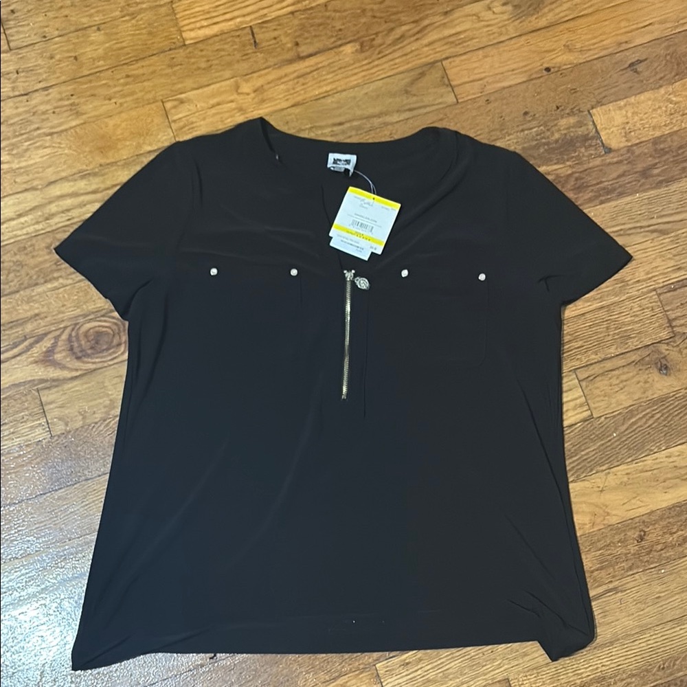 Anne Klein Black Blouse with Gold Zipper